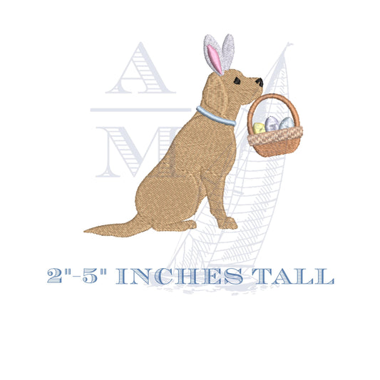 Easter Dog Embroidery Design for Machine Embroidery with Bunny Ears and Easter Egg Basket, Lab Puppy Design File, 4 Sizes