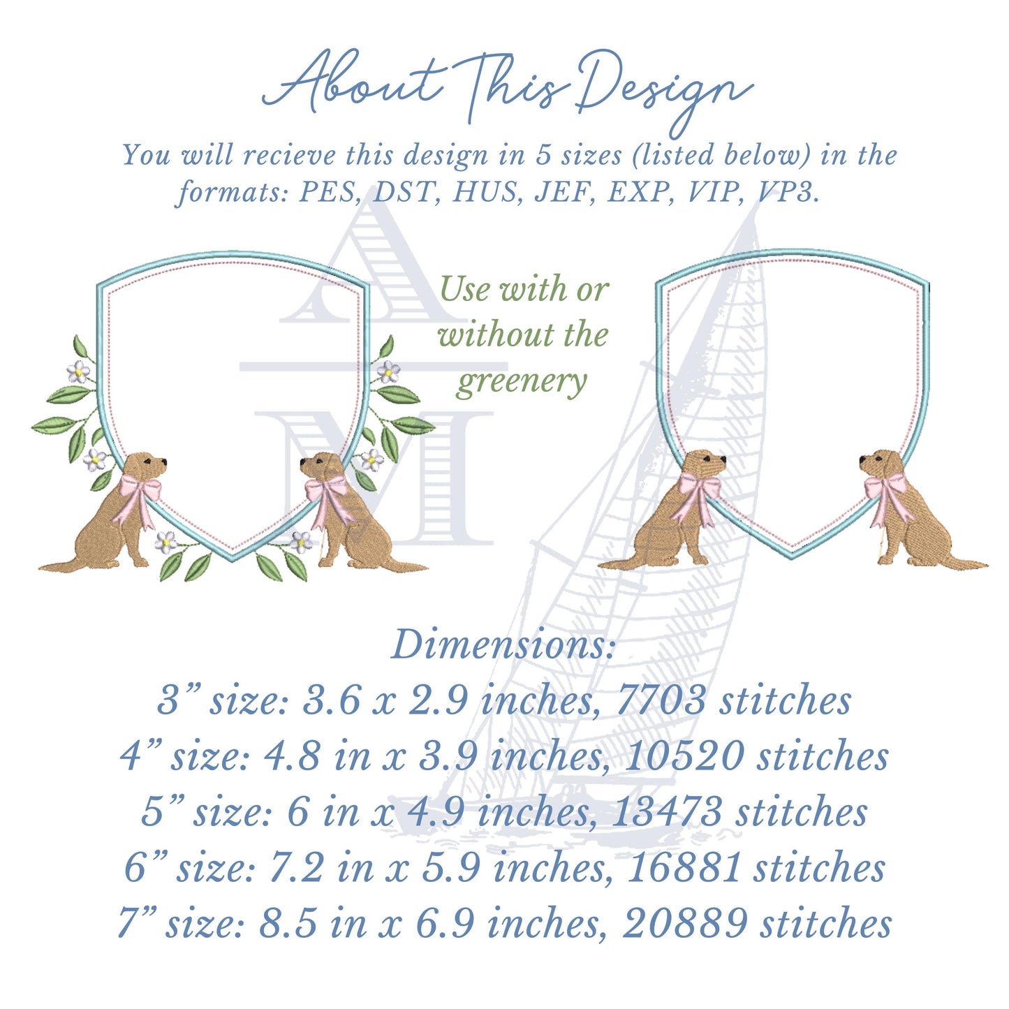 Girl Dog Embroidery Crest Monogram Frame Design for Machine Embroidery, 5 Sizes, Digital Design File