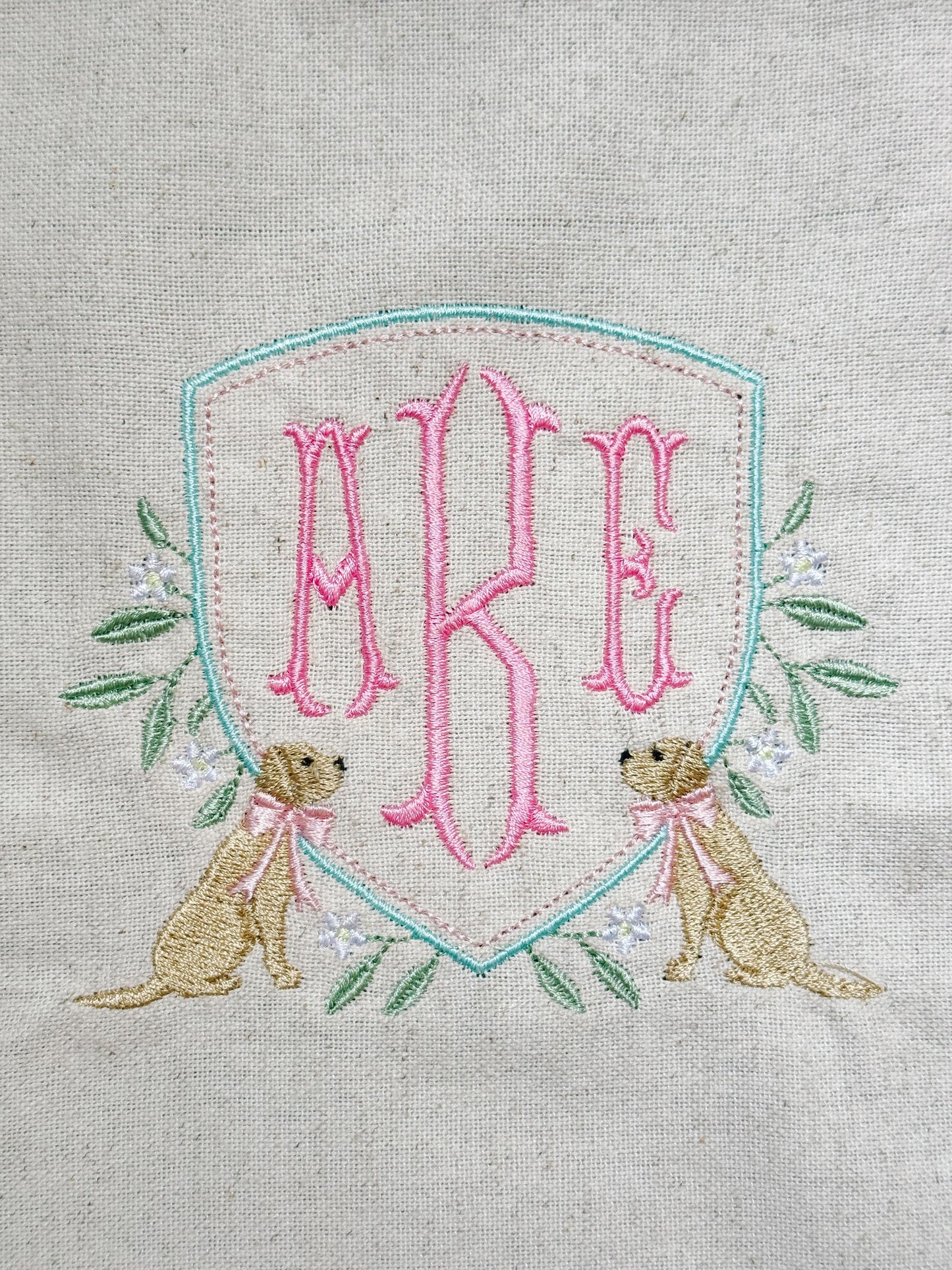 Girl Dog Embroidery Crest Monogram Frame Design for Machine Embroidery, 5 Sizes, Digital Design File