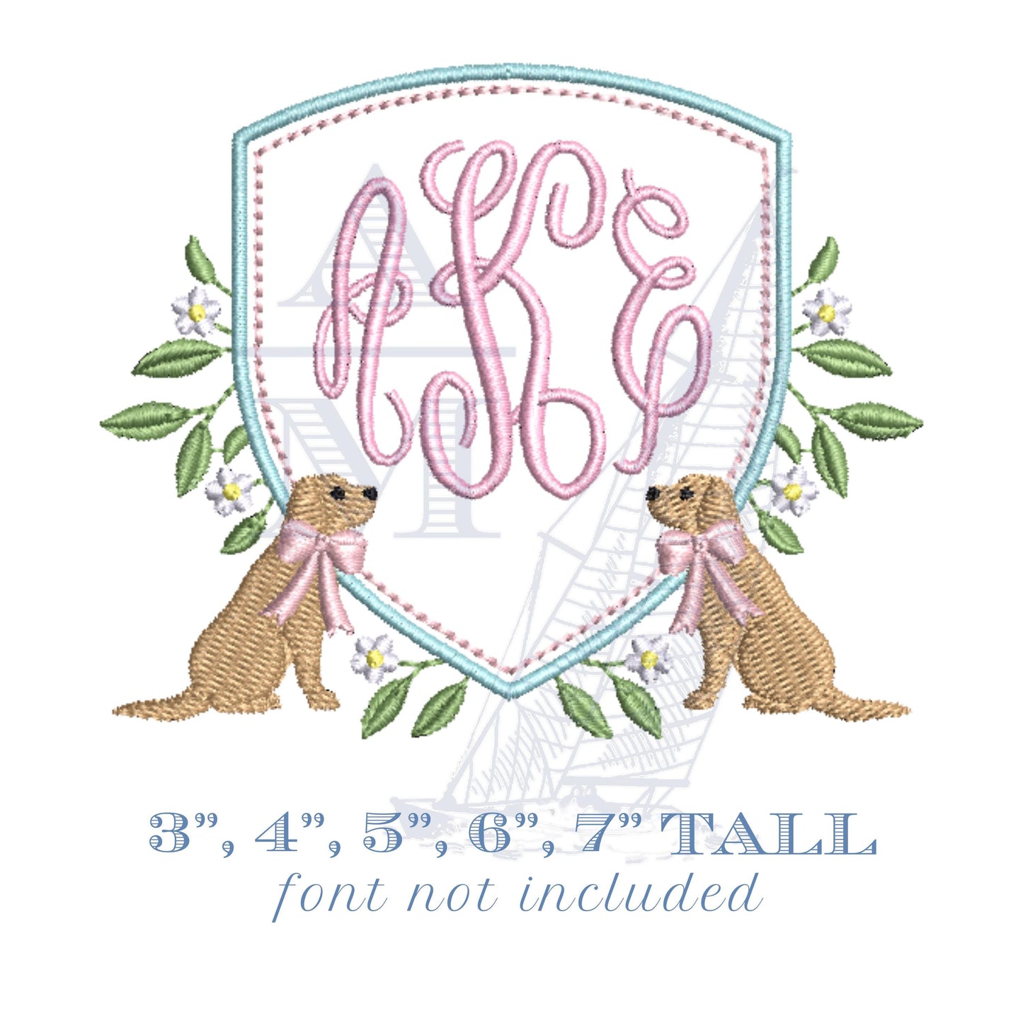 Girl Dog Embroidery Crest Monogram Frame Design for Machine Embroidery, 5 Sizes, Digital Design File