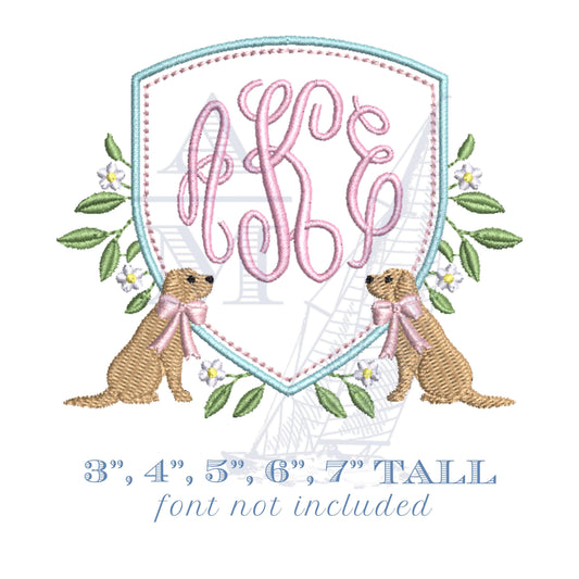 Girl Dog Embroidery Crest Monogram Frame Design for Machine Embroidery, 5 Sizes, Digital Design File