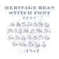 Hand Stitch Handwritten Style Font for Machine Embroidery, Heritage Bean by Annapolis Monograms, Floss Stitch, BX Included 1-4 inches
