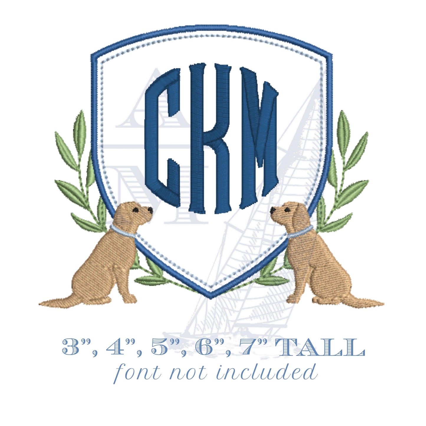 Boy Dog Embroidery Crest Monogram Frame Design, Great for New Baby Banners, 5 Sizes, Digital Design File