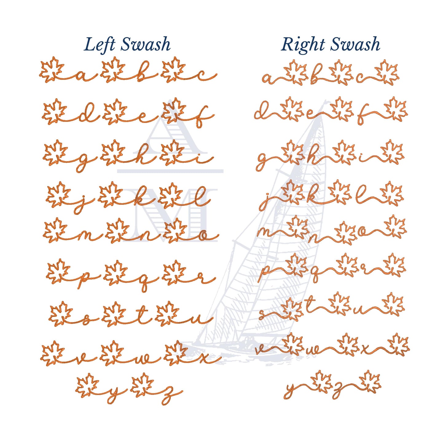 Fall Leaves Font for Machine Embroidery, Autumn Script with Leaves, BX Included, Fall Thanksgiving Digital Download, Seasonal Letters