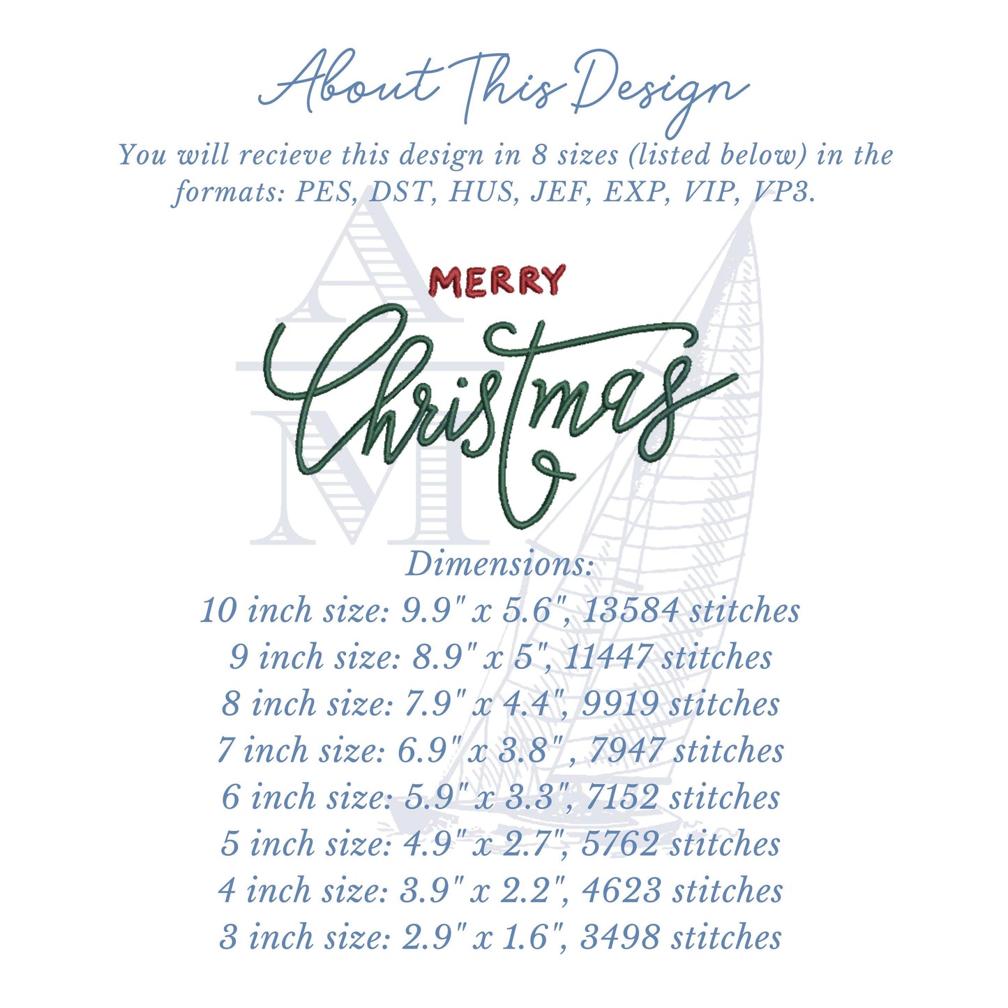 Merry Christmas Embroidery Design, 8 Sizes, Great for Sweatshirts, Digital Download for the Holidays, Words