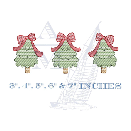 Christmas Trees with Bows Embroidery Design Trio, Holiday Christmas Tree Digital Files, 5 Sizes for Xmas Projects, Machine Embroidery