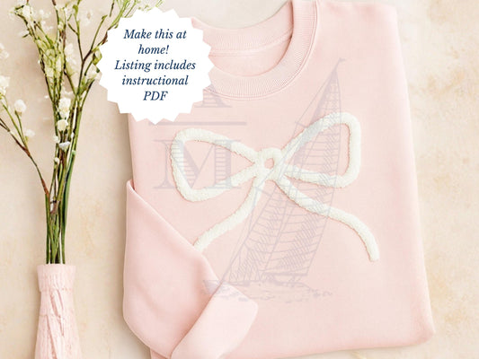 Chenille Yarn Bow Applique Embroidery Design, Digital File, 7 Sizes for Sweatshirts, Hats, Bags, Crafts, Trendy Decorative Bow