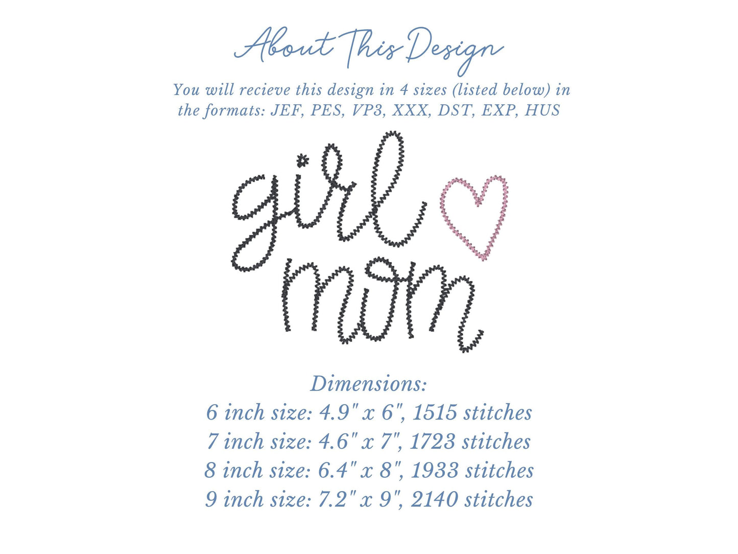 Chenille Yarn Girl Mom Heart Applique Embroidery Design, Mama Digital File, 7 Sizes for Sweatshirts, Hats, Bags, Crafts, Trendy