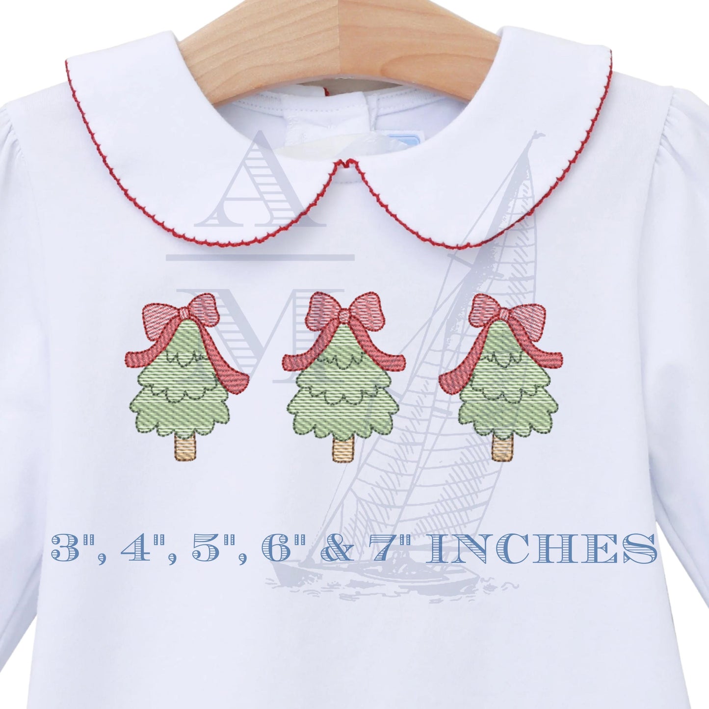 Christmas Trees with Bows Embroidery Design Trio, Holiday Christmas Tree Digital Files, 5 Sizes for Xmas Projects, Machine Embroidery