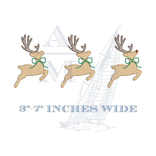 Reindeer Rudolph Embroidery Design Trio, Machine Embroidery Digital Files, Holiday Embroidery, Xmas Projects, 5 Sizes for Christmas Crafts