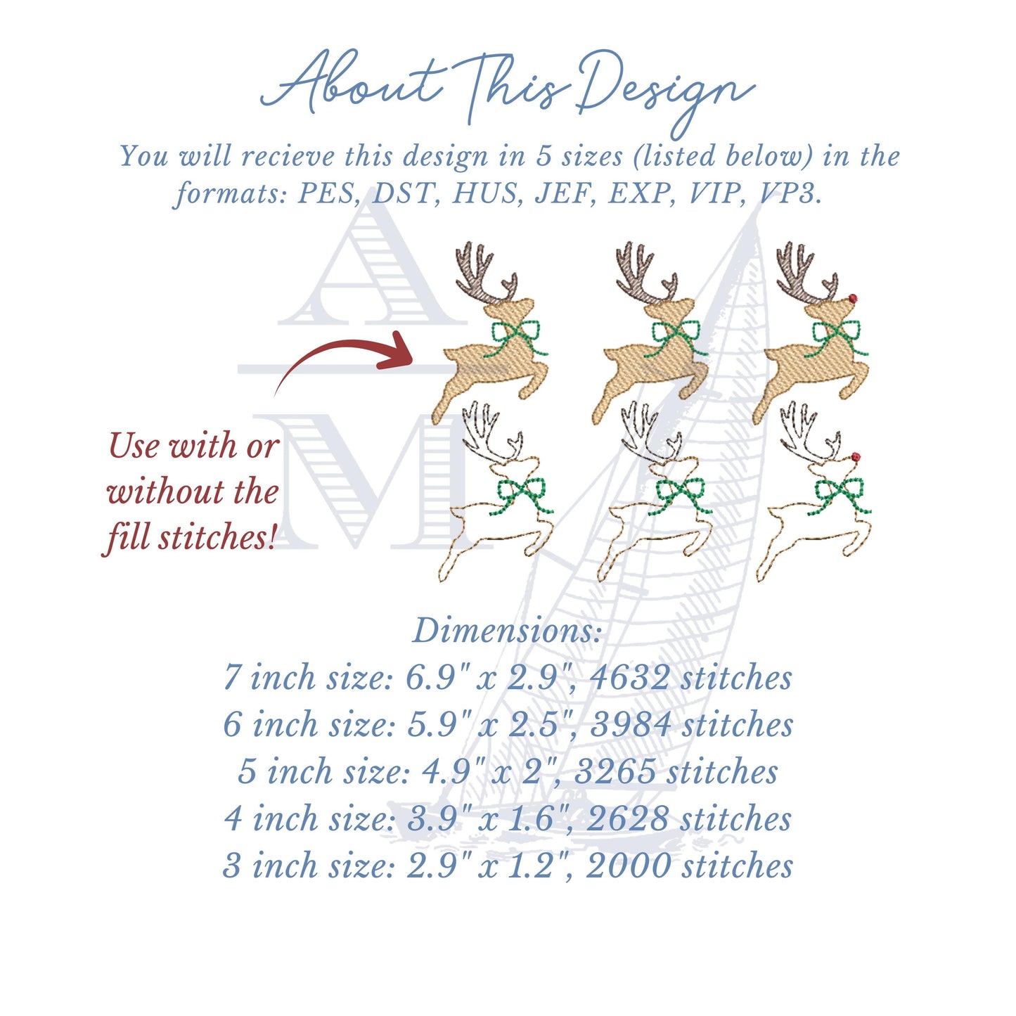 Reindeer Rudolph Embroidery Design Trio, Machine Embroidery Digital Files, Holiday Embroidery, Xmas Projects, 5 Sizes for Christmas Crafts