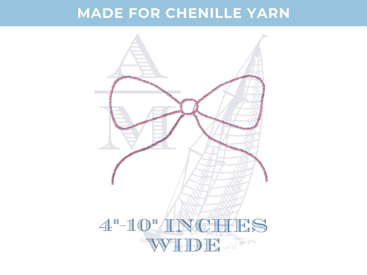 Chenille Yarn Bow Applique Embroidery Design, Digital File, 7 Sizes for Sweatshirts, Hats, Bags, Crafts, Trendy Decorative Bow