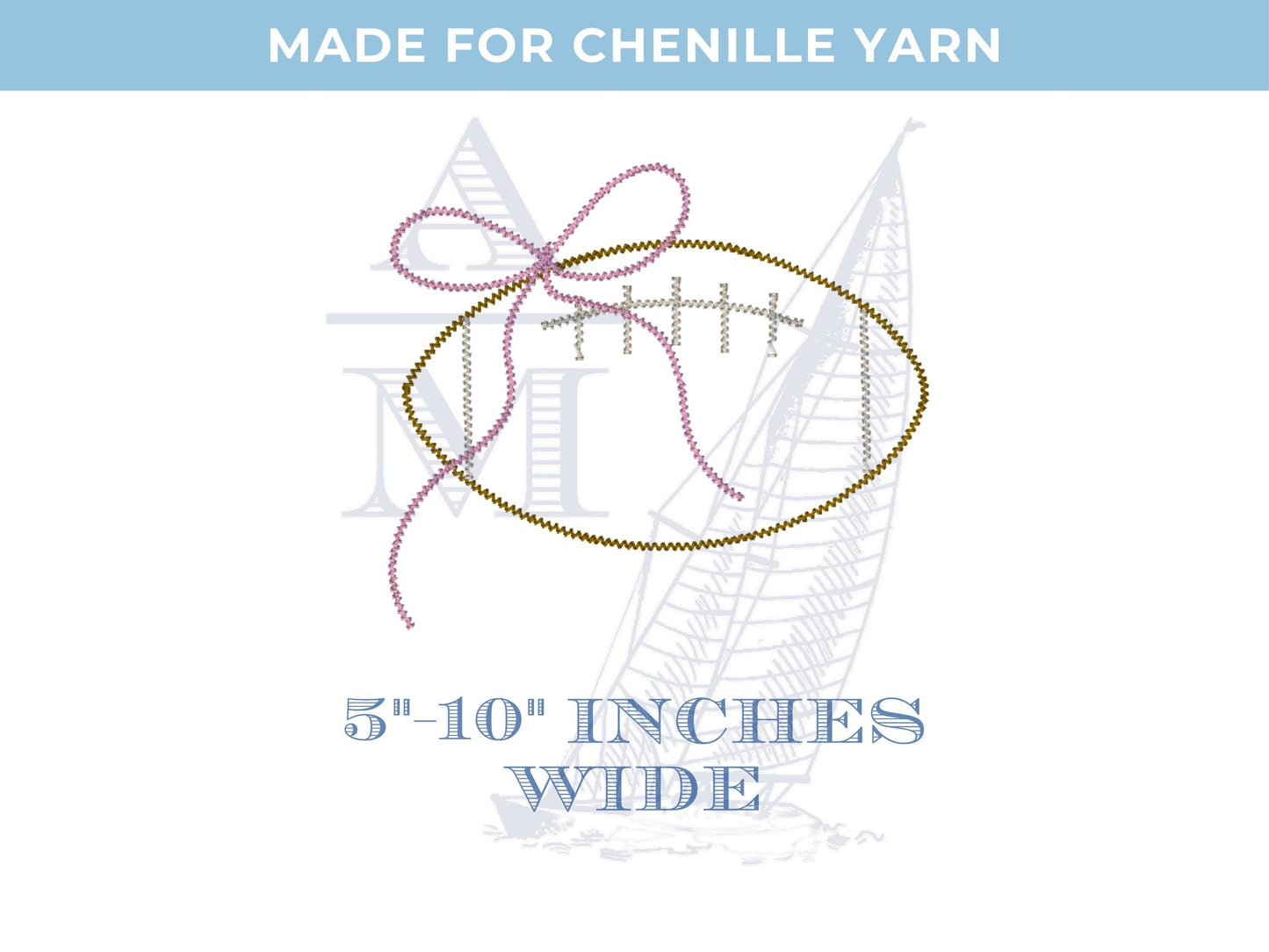 Chenille Yarn Football Bow Applique Embroidery Design, Digital File, 6 Sizes for Sweatshirts, Hats, Bags, Crafts, Trendy Decorative Football