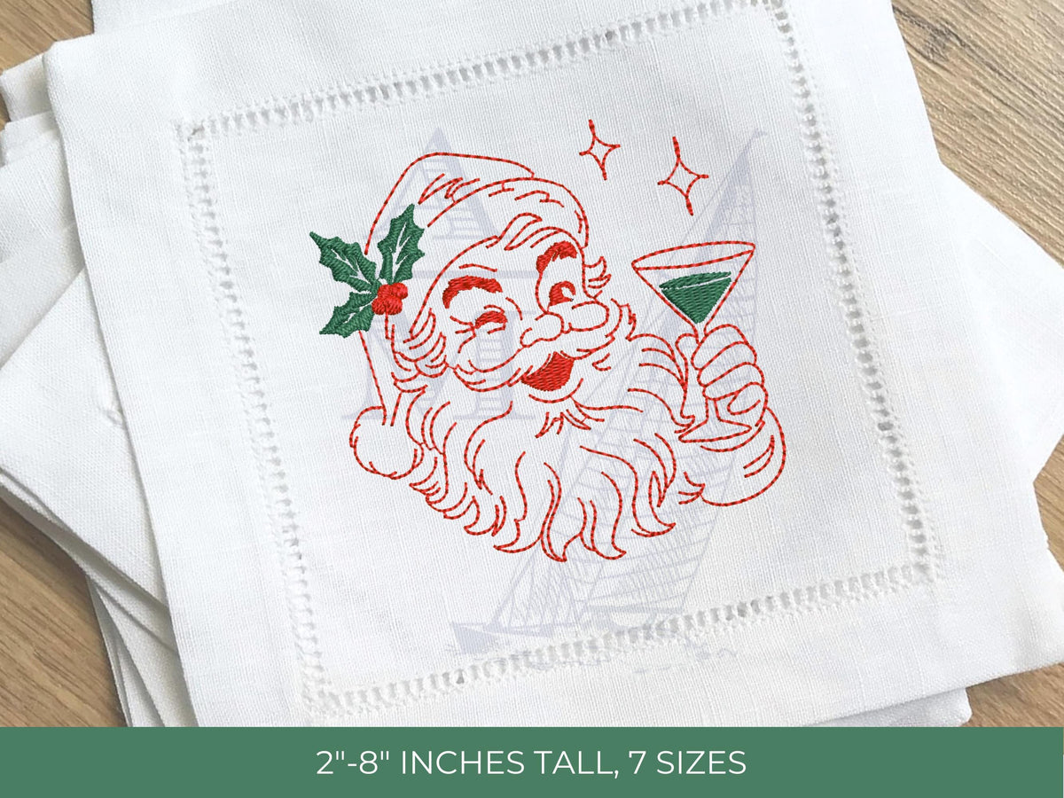 Vintage Santa Cocktail Embroidery Design, Christmas Drinks, Quick Stit ...