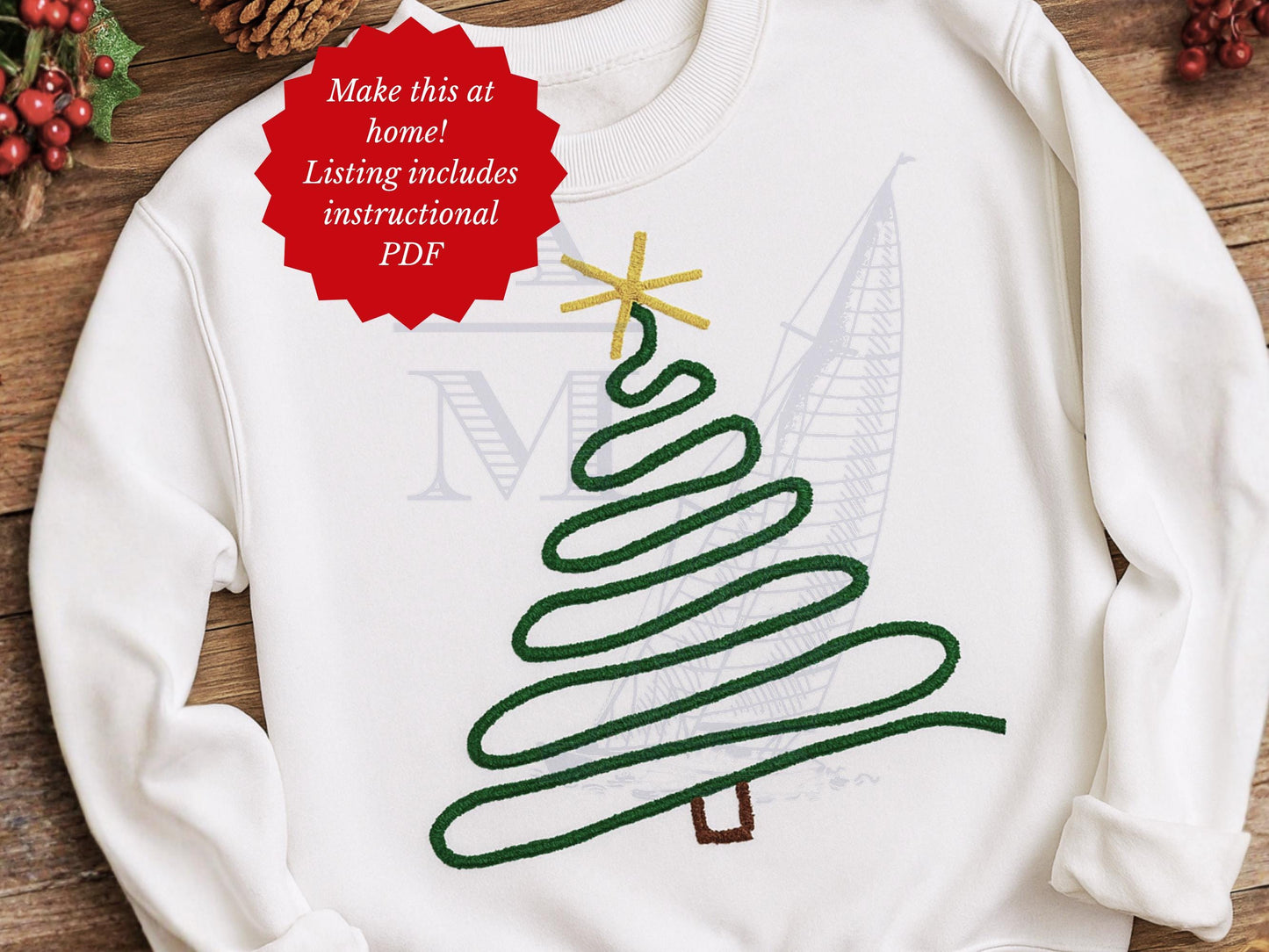 Chenille Yarn Christmas Tree Applique Embroidery Design, Digital File, 6 Sizes for Sweatshirts, Hats, Bags, Crafts, Trendy Holiday